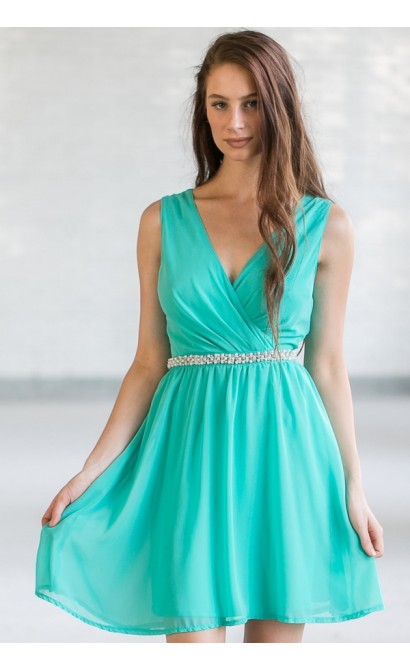 Delicate Balance Pearl Embellished Dress in Jade