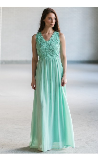 Dimiana Lace and Chiffon Maxi Dress in Sage