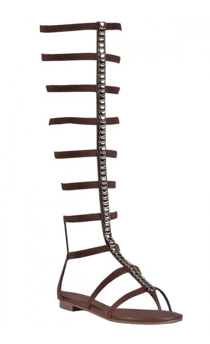 Brown Gladiator Sandals, Cute Boho Sandals, Studded Gladiator Sandals