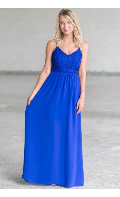 Royal Blue Open Back Maxi Dress, Cute Royal Blue Summer Dress, Boutique ...