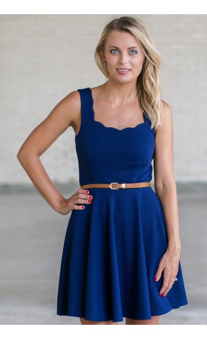 Royal Blue Belted A-Line Dress, Cute Blue Dress, Blue Summer Dress, Online Boutique Dress