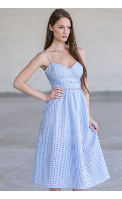 Pale Blue Midi Sundress, Cute Summer Dress, A-Line Sky Blue Dress