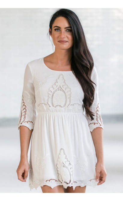 White Eyelet Summer Dress, Cute White Online Boutique Dress, White Sundress