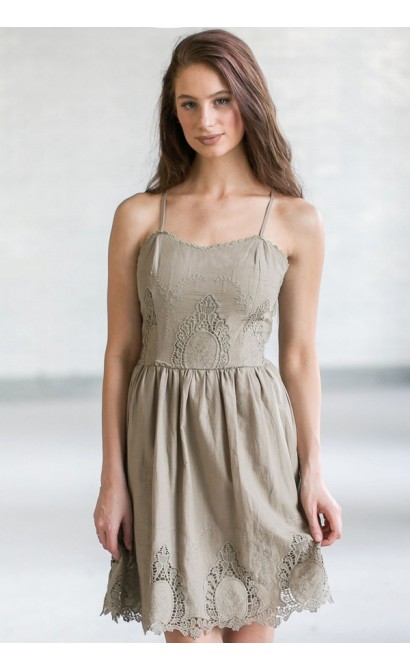 Cute Olive Green Eyelet Dress, Olive Green Summer Dress, Cute Sundress, Online Boutique Dress