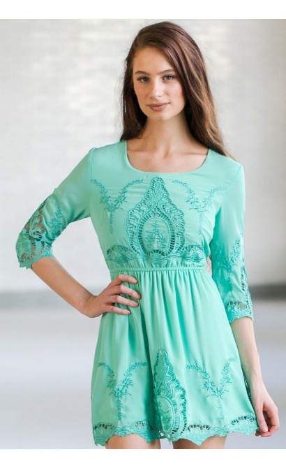Mint Eyelet Embroidered Dress, Cute Mint Summer Dress, Mint Sundress, Online Boutique Dress