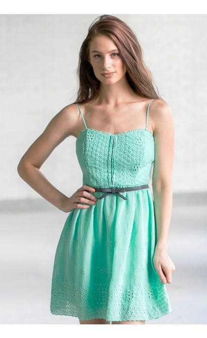 Cute Mint Dress, Online Boutique Dress, Belted Mint Summer Dress, Mint Green Sundress