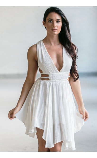White Party Dress, Sexy White Dress, White Cutout Side Dress, Boutique Dress