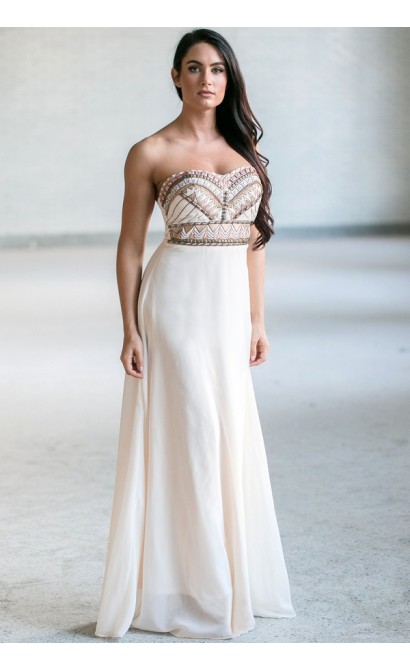 Cream Beaded Maxi Dress, Cute Summer Maxi Dress, Online Boutique Dress