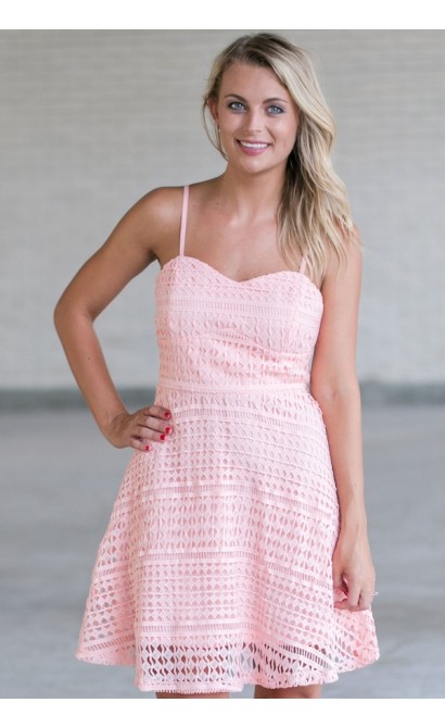 Pink Lace A-Line Dress, Cute Pink Dress, Pink Summer Dress, Pink Party Dress