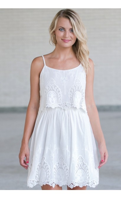 White Summer Dress, Cute White Dress, White Embroidered Dress