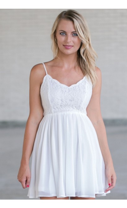 Cute Off White Lace Party Dress, Cute Summer Dress, Off White Lace Sundress