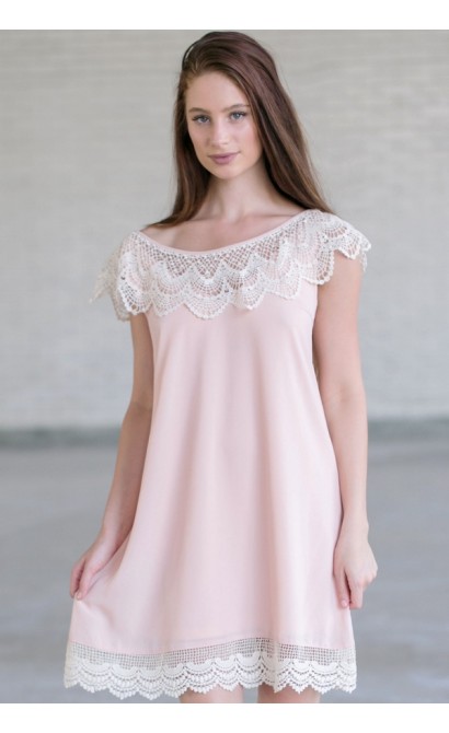 Blush Pink and Ivory Lace Dress, Blush Pink Flowy Dress, Cute Summer Dress