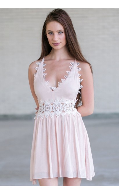 Pale Pink Blush and Ivory Lace Dress, Cute Summer Dress, Pink Party Dress