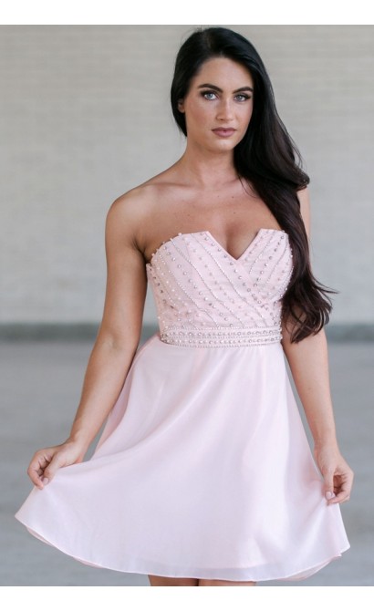 Pale Pink Embellished Dress, Pink Bridesmaid Dress, Pink Party Dress, Cute Pink Dress