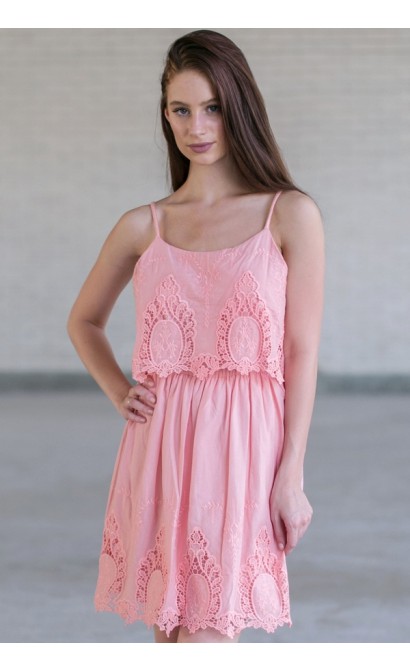 Cute Pink Summer Dress Online, Pink Embroidered Dress, Pink Party Dress