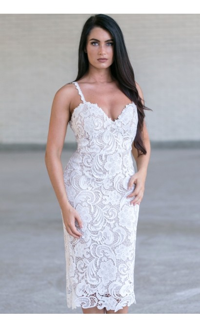Ivory Lace Pencil Dress, Cute Ivory Dress, Ivory Cocktail Dress, Rehearsal Dinner Dress