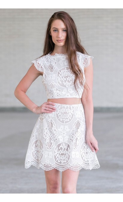 Ivory Lace Two Piece Outfit, Cute Ivory Lace Outfit Online