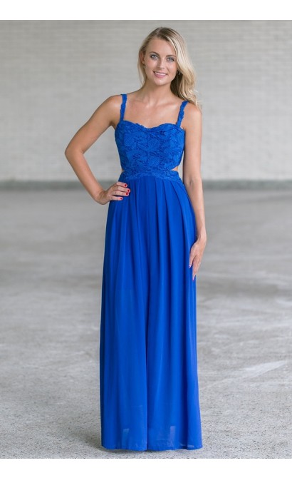 Bright Royal Blue Lace Maxi Dress, Juniors Boutique Maxi Online, Cute Summer Maxi