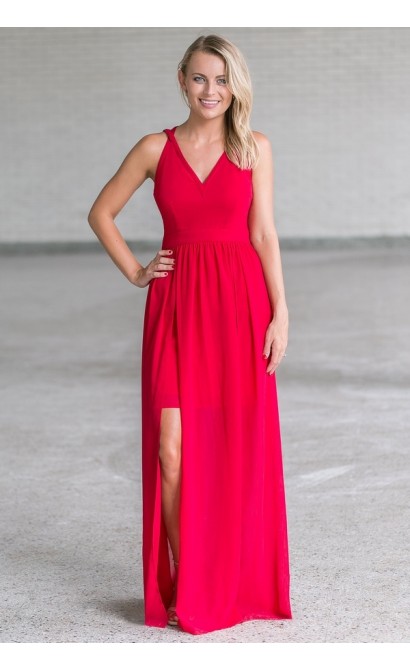 Red Formal Maxi Bridesmaid Prom Dress