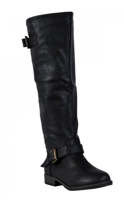 Cute Black Red Zipper Boots, Black Riding Boots