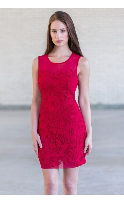 Cute Red Lace Holiday Cocktail Party Dress