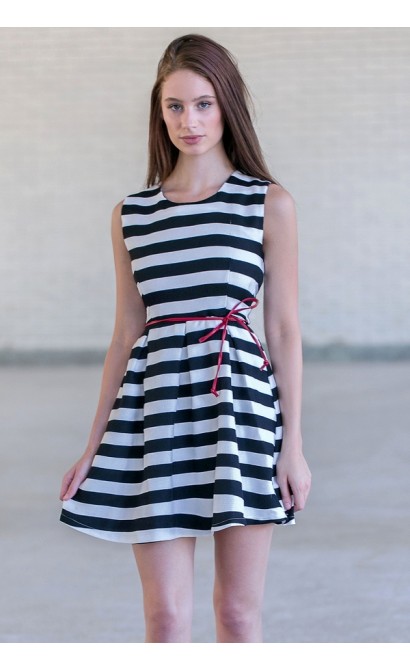 Cute Black and White Stripe A-Line Dress, Summer Boutique Dress