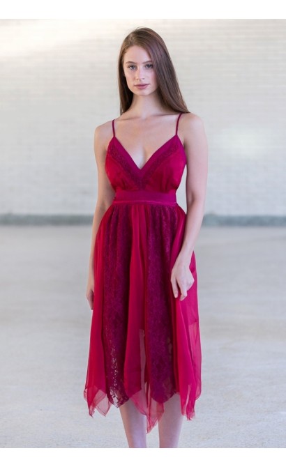 Burgundy Asymmetrical Flutter Party Dress