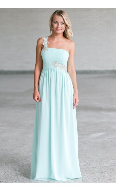 Cute Mint Maxi Bridesmaid Dress Online, Mint Formal Prom Dress