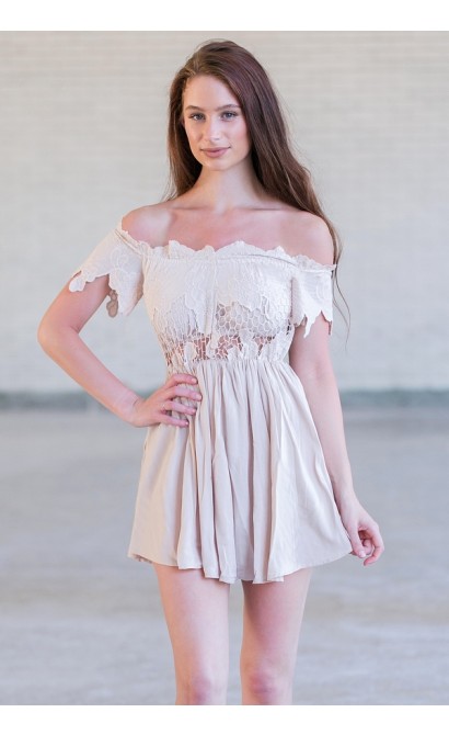 Cute Beige Summer Romper, Online Boutique Romper, Outfit For Teens