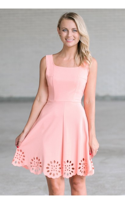 Peach A-Line Summer Sundress, Cute Peach Party Dress Lily Boutique
