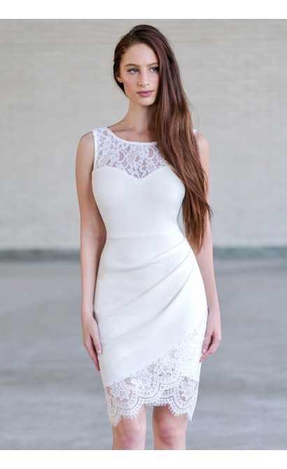 Cute Off White Lace Bodycon Dress