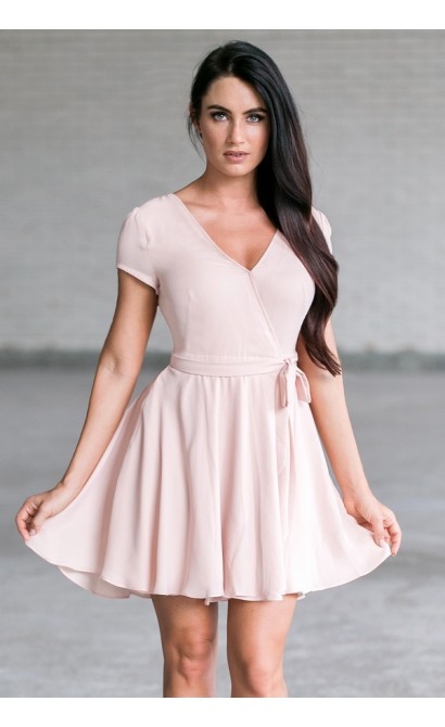 Pale Pink Wrap Dress, Cute Summer Dress Online