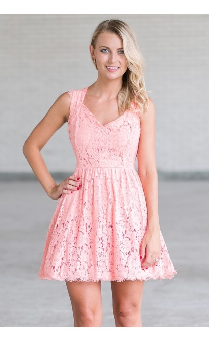 Pink Lace A-Line Dress, Cute Pink Party Dress Online Lily Boutique