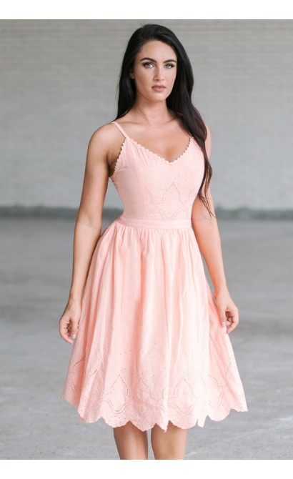 Peach Pink A-Line Summer Midi Dress, Juniors Sundress