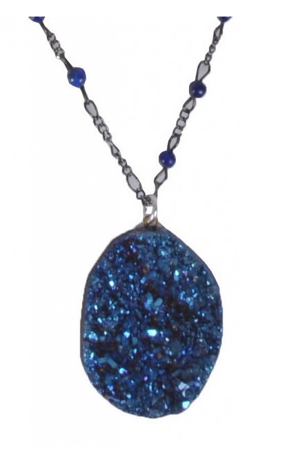 Blue rough stone pendant, Cute Boho Necklace 