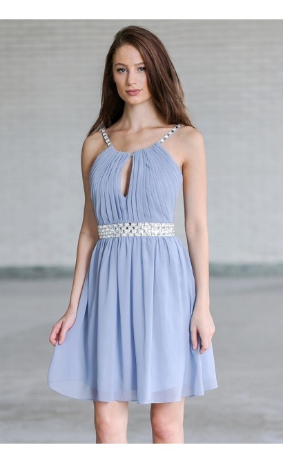 Light Blue Embellished Party Homecoming Dress