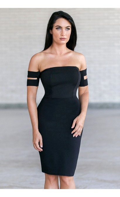 Black Off Shoulder Cocktail Dress, Cute Little Black Dress