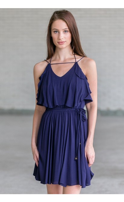 Navy Flutter Top Summer Dress, Cute Juniors Dress Online