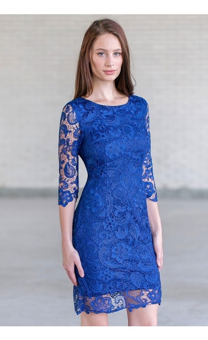 Blue Lace Cocktail Party Dress