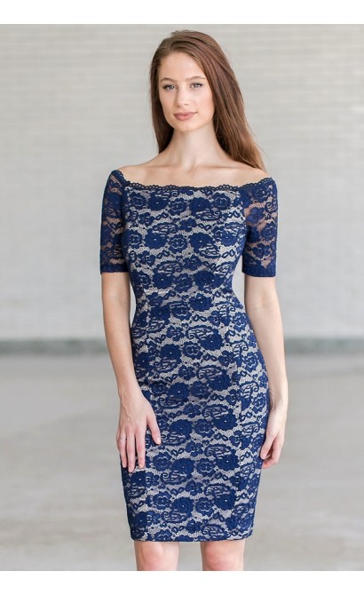 Navy lace pencil dress, navy cocktail dress