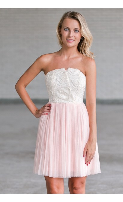 Pink Tulle Rosette Party Dress, Pink Bridesmaid Dress