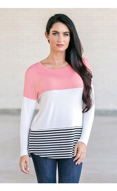 Coral Pink Colorblock Top, Cute Game Day Outfit