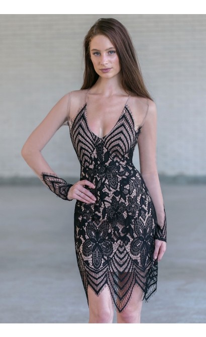 Black Lace and Mesh Party Dress, Cute Cocktail Dress