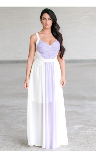 In The Center Lace and Chiffon Dress in Lilac/Cream