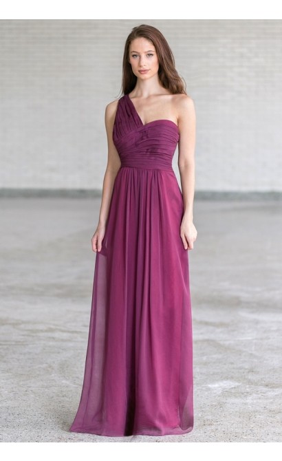 Plum Purple One Shoulder Maxi Bridesmaid Dress