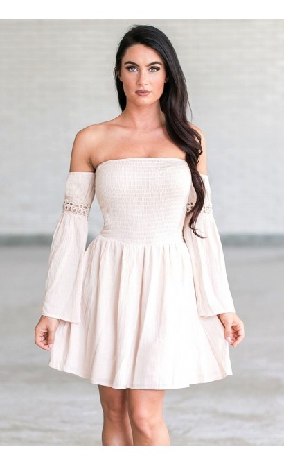 Cute Cream Blush Off the Shoulder Fall Boho Festival Dress