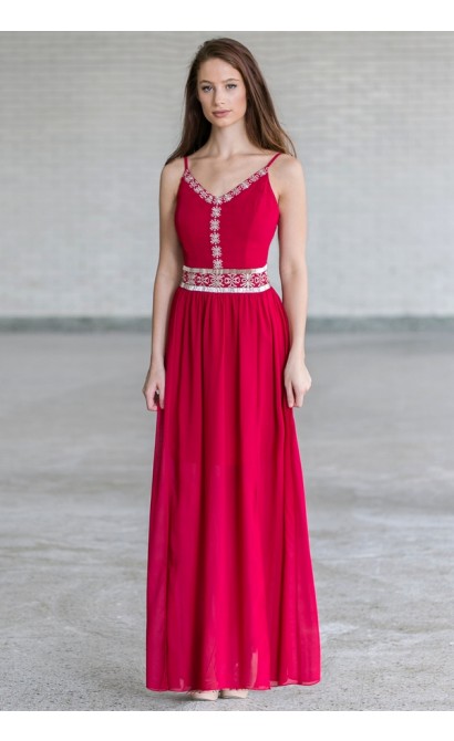 Midnight in Marrakech Embellished Maxi Dress in Wine Red