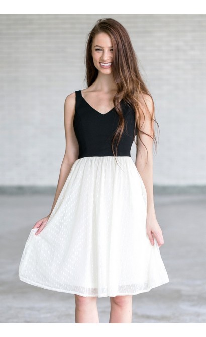 Bow With Me Black and Ivory A-Line Midi Dress