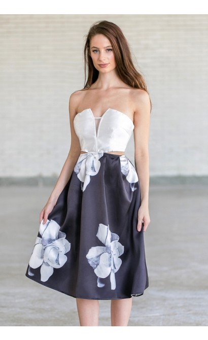 Rose Romance Black and Ivory Cutout Midi Dress