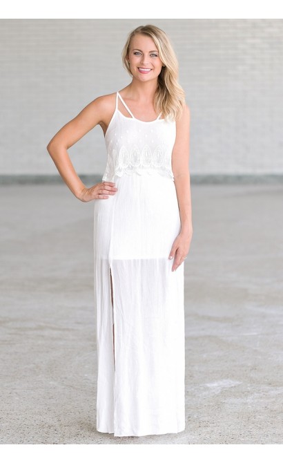 Angel Hippie Ivory Flutter Top Maxi Dress